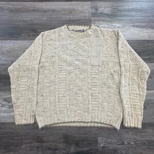 Vintage Shenandoah Flecked Cream Mens Large Cable Knit Sweater Grandpa USA Made